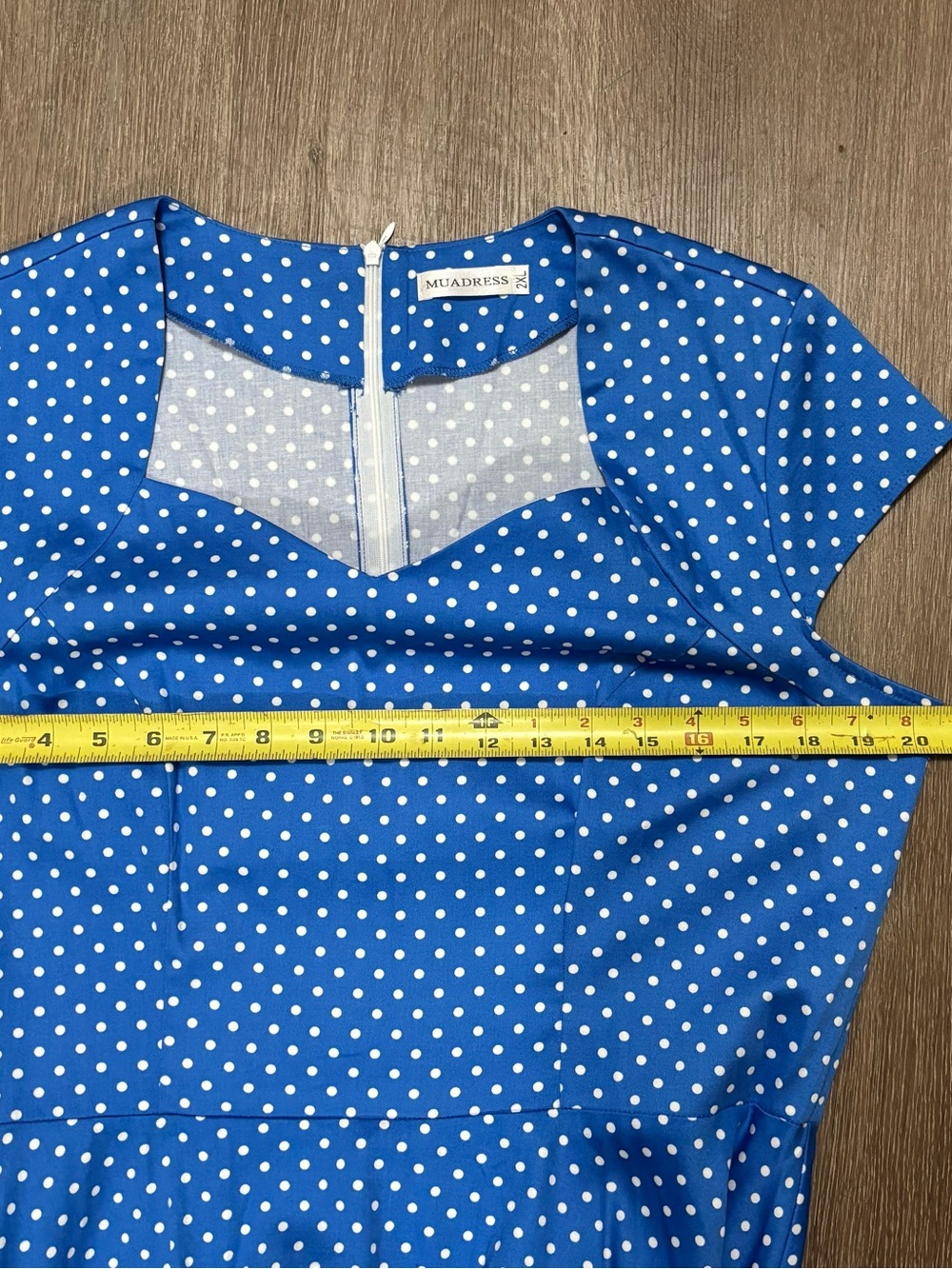 Polka Dot Midi Swing Dress in Blue with Bow - Picture 5 of 7